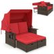 Costway Outdoor Patio Rattan Daybed with Retractable Canopy & Adjustable Backrests - Red + Mix Brown