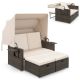 Costway Outdoor Patio Rattan Daybed with Retractable Canopy & Adjustable Backrests - Beige + Mix Brown