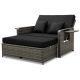 Costway Wicker Loveseat Sofa Set Patio Rattan Daybed with Ottoman & Retractable Side Tray - Black + Mix Gray
