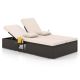 Costway Outdoor Patio Daybed PE Wicker Double Chaise Lounge with Adjustable Backrests - Mix Brown + Beige