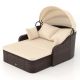 Costway Patio PE Rattan Daybed with Retractable Canopy Soft Cushions and Extra Pillows - Beige,Mix Brown