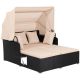 Costway Patio Rattan Daybed Lounge Retractable Top Canopy Side Tables Cushions - Black + Beige