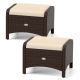 Costway - 2 Pieces Outdoor Patio PE Wicker Ottomans with Removable Cushions Footstools - Mixed Brown + Beige COST03385