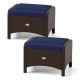 Costway - 2 Pieces Outdoor Patio PE Wicker Ottomans with Removable Cushions Footstools - Mixed Brown + Navy COST03386