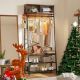 Bestier 5-in-1 Hall Tree Entryway Coat Rack with LED Lights Bench and Shoe Storage with Sturdy Metal Frame - Pinewood