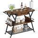 Bestier Coffee Bar Station, Kitchen Island Cart with Storage and Lockable Wheels - Brown