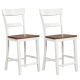 Costway Wooden Bar Stool Set of 2 Bar Chairs with LVL Rubber Wood Frame, Backrest, Footrest - White