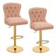 Costway Set of 2 Bar Chairs Dutch Velvet Bar Stool with Footrest Metal Base Anti-Slip Ring - Pink