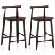 Costway Bar Chair Counter Height Stools Set of 2 with Acacia Wood Frame Supporting Legs - Brown