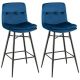 Costway Set of 2 Velvet Bar Stools Bar Height Kitchen Dining Chairs with Metal Legs - Blue