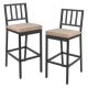 Costway Set of 2 Patio Metal Bar Stools Outdoor Bar Height Dining Chairs with Cushion - Black + Beige