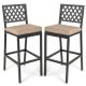 Costway Set of 2 Outdoor Bar Height Dining Chairs Patio Metal Bar Stools with Cushion - Black/Beige