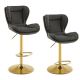 Costway Adjustable Metal Bar Stool Set of 2 leatherette Bar Chairs with Padded Seat & Footrest - Gray + Gold