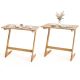 Costway - 2 PCS Bamboo Sofa Side Table Z-Shaped Spacious Tabletop Space-Saving TV Snack Tray - Natural