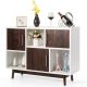 Costway Wood Display Storage Cabinet Console Table TV Stand Multipurpose w/ Door & Shelf - White
