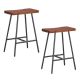 Costway Set of 2 Industrial Saddle Stool Counter Height Bar Stool Dining Pub Chair w/ Metal Frame - Walnut + Black