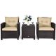 Costway 3PCS Patio Rattan Furniture Set Cushioned Conversation Set Sofa Coffee Table - Beige