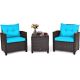 Costway 3PCS Patio Rattan Furniture Set Cushioned Conversation Set Sofa - Turquoise