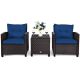 Costway 3PCS Patio Rattan Furniture Set Cushioned Conversation Set Coffee Table - Navy