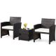 Costway 3PCS Patio Wicker Furniture Set Storage Table W/Protect Cover Cushioned - Off White,Mix Brown