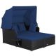 Costway Patio Rattan Daybed Lounge Retractable Top Canopy Side Tables Cushions - Navy