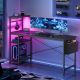 Bestier 61'' Gaming Desk Computer Desk with LED Lights Storage Shelves Office - Black