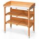 Costway - Garden Wooden Potting Bench Work Station Table Tool Storage Shelf W/Hook - Natural