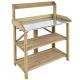 Costway - Outdoor Garden Wooden Potting Work Bench Station Planting Workbench W/ 3 Shelf - Natural