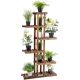 Costway - 6 Tier 11 Pots Wooden Plant Flower Display Stand Wood Shelf Storage Rack Garden - Brown