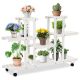 Costway - 4-Tier Rolling Flower Rack Wood Plant Stand Casters 12 Pots Bonsai Display Shelf - White