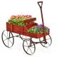 Costway - Garden Plant Planter Wooden Wagon Planter W/ Wheel Garden Yard - Red