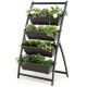 Costway - 4 FT 4-Tier Vertical Raised Garden Bed Elevated Planter Box w/4 Container Boxes - Black + Brown