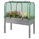 Costway - Wood Raised Garden Bed with Greenhouse Cover Mini Portable Greenhouse Kit - Green + Gray