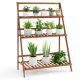 Costway - 3 Tier Folding Shelf Stand Bamboo Flower Pot Display Rack Bookcase Organizer - Brown