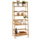Costway - Multifunctional 4 Shelf Bamboo Bookcase Ladder Plant Flower Stand Rack Storage - Natural