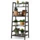 Costway - 4-Tier Bamboo Ladder Shelf Plant Display Stand Rack Bookshelf - Dark Brown