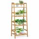 Costway - 4-Tier Bamboo Ladder Shelf Multipurpose Plant Display Stand Storage Bookshelf - Natural