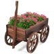 Costway - Wood Wagon Flower Planter Pot Stand W/Wheels Home Garden Outdoor Decor - Brown