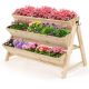 Costway - 3 Tier Wooden Vertical Raised Garden Bed w/Storage Shelf, Side Hook & Liners - Natural