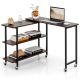 Costway - 360° Rotatable Sofa Side Table L-shaped Laptop Desk Snack Table withShelf Patented - Walnut