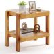 Costway - 1 PCS End Table with Tempered Glass Top Acacia Wood Legs Rattan Storage Shelf - Brown