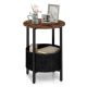 Costway - 1 PCS Round End Table with Felt Storage Basket Sturdy Metal Frame Perfect for Bedroom - Rustic Brown/Black