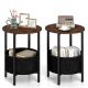 Costway - 2 PCS Round End Table with Felt Storage Basket Sturdy Metal Frame for Bedroom - Rustic Brown/Black
