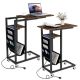 Costway - 2 PCS C-shaped End Table with Charging Station Rolling Bedside Table Couch Side Table - Rustic Brown/Black