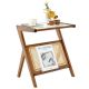 Costway - Rattan Side Table Bamboo Accent Bedside Table with Tempered Glass Top - Walnut