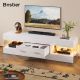 Bestier 60inch Glossy TV Stand for TVs Up to 65 Inches, Featuring a Drawer and LED-Lit Stone Grain Media Console - White