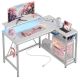 Bestier - L-Shaped Gaming Desk with Power Outlets LED Lights and Reversible Storage Shelves & Hooks - 42