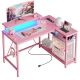 Bestier - L-Shaped Gaming Desk with Power Outlets LED Lights and Reversible Storage Shelves & Hooks - 42