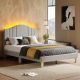 Pinmoco - Full Upholstered Platform Bed Frame with Adjustable LED Arc Headboard - Fabric Gray