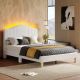 Pinmoco - Full Upholstered Platform Bed Frame with Adjustable LED Arc Headboard - Fabric White